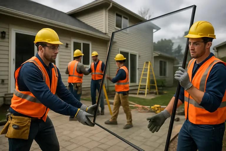 Licensed contractor inspecting a wall opening with protective gear