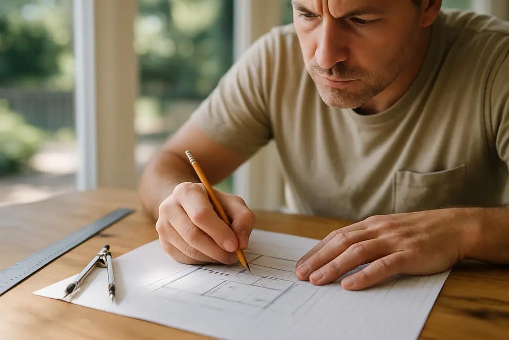 Home project planning notes beside paint samples and a renovation budget worksheet