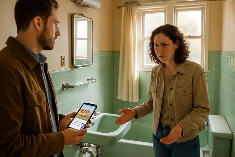 Buyer looking at an older bathroom during a home tour